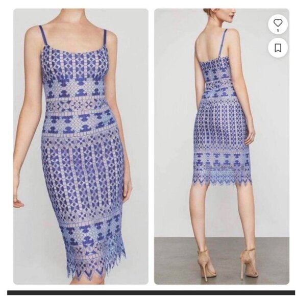 BCBGMaxAzria Dresses & Skirts - BCBGMaxAzria Blue Nude Alers Lace Midi Dress Size 10